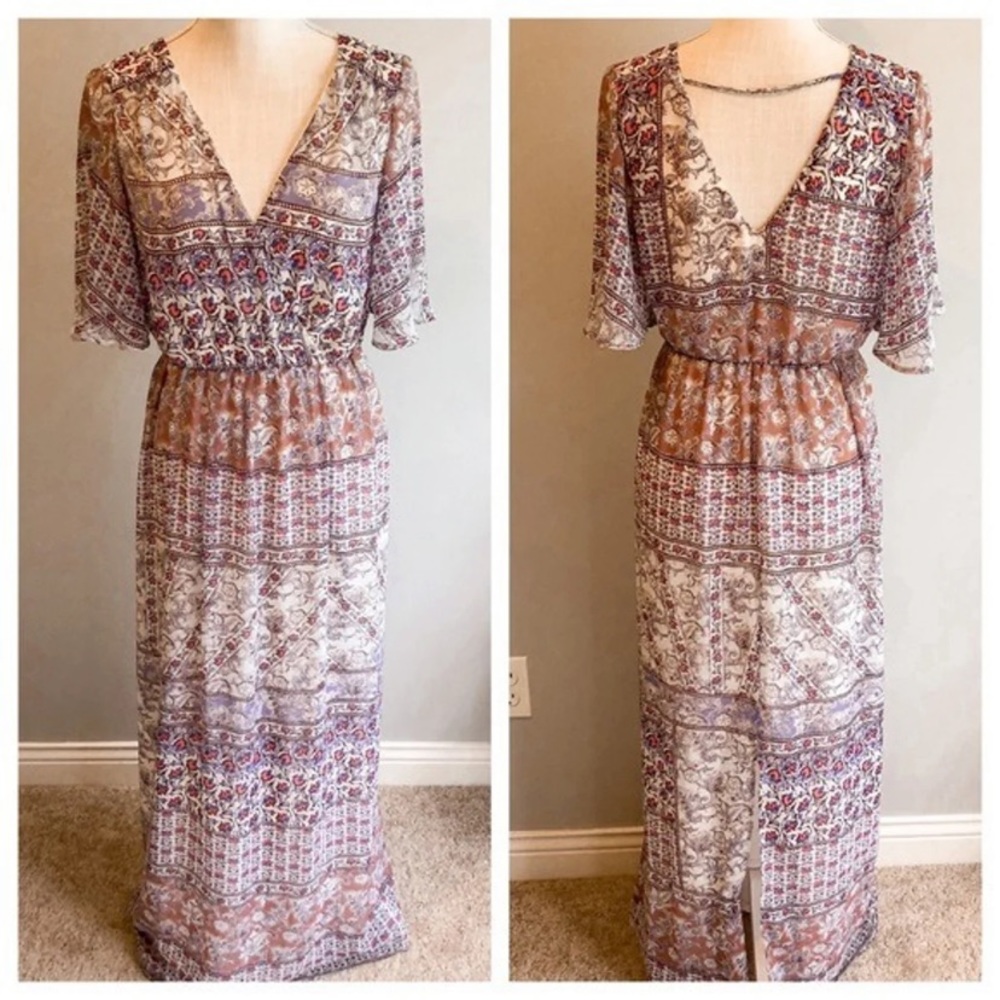 Lily rose short sleeve v neck maxi dress boho